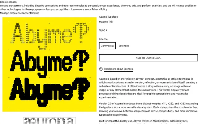 Abyme Typeface specimen from 6TM Magazine