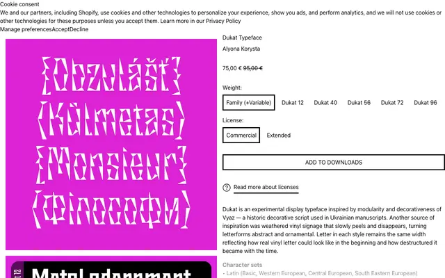 Dukat Typeface specimen from 6TM Magazine