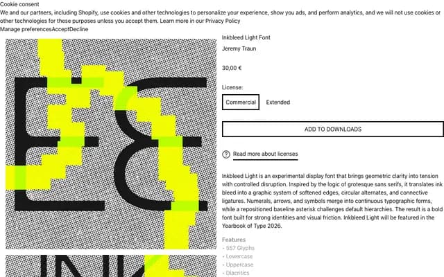 Inkbleed Light Font specimen from 6TM Magazine