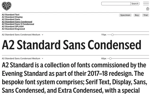 A2 Standard Sans Condensed specimen from A2-Type