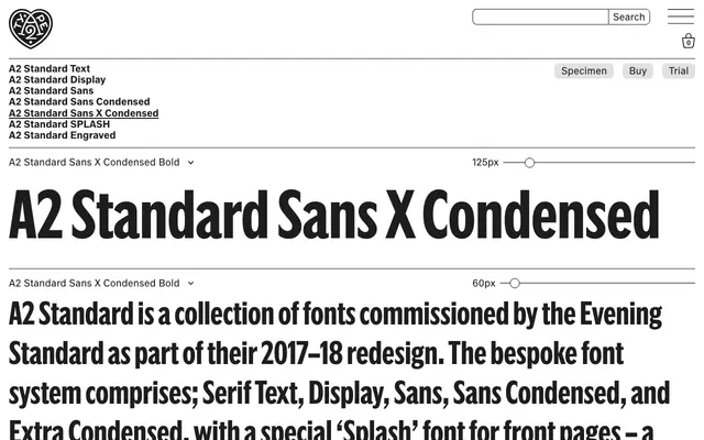 A2 Standard Sans X Condensed specimen from A2-Type