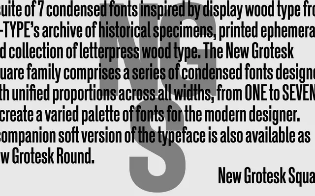 New Grotesk Square specimen from A2-Type