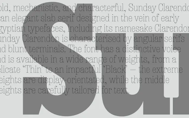 Sunday Clarendon specimen from A2-Type