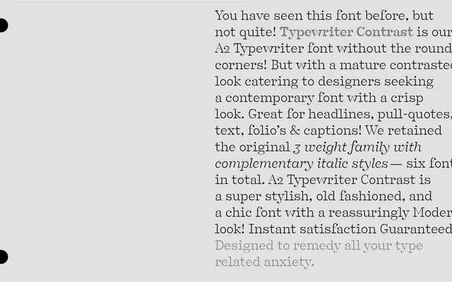 Typewriter Contrast specimen from A2-Type