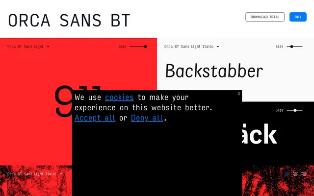 Orca Sans BT specimen from Bastarda