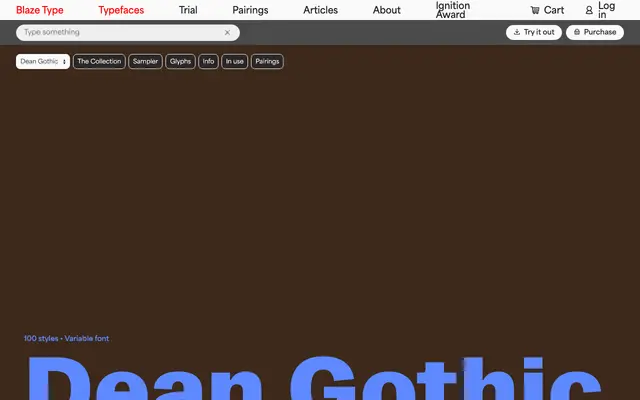 Dean Gothic specimen from Blaze Type