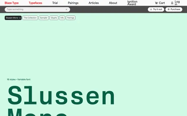 Slussen Mono specimen from Blaze Type