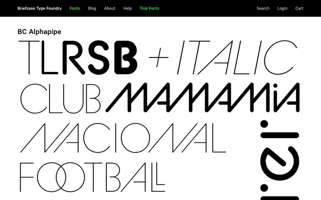 BC Alphapipe specimen from Briefcase Type Foundry