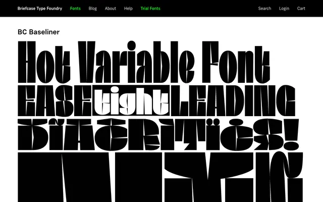 BC Baseliner specimen from Briefcase Type Foundry