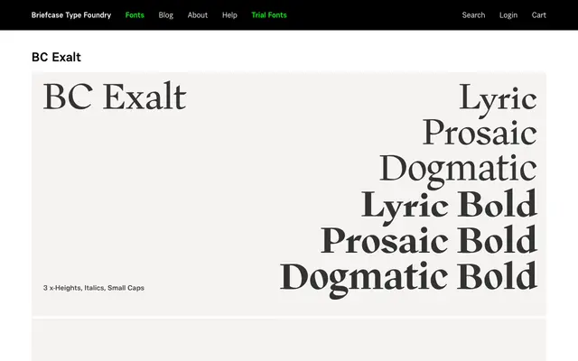 BC Exalt specimen from Briefcase Type Foundry