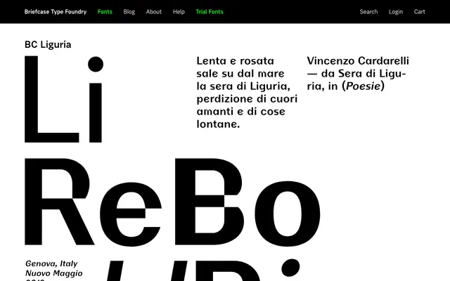 BC Liguria specimen from Briefcase Type Foundry