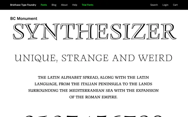 BC Monument specimen from Briefcase Type Foundry