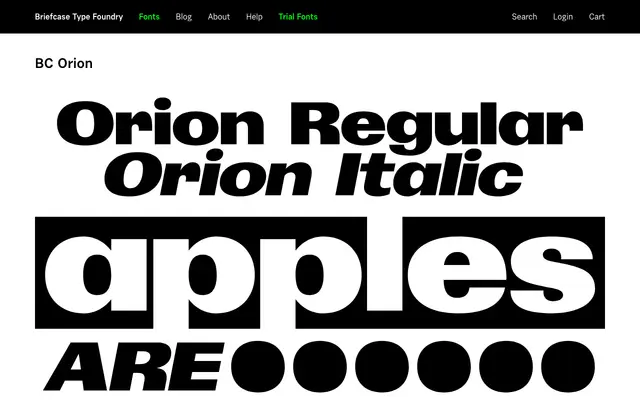 BC Orion specimen from Briefcase Type Foundry