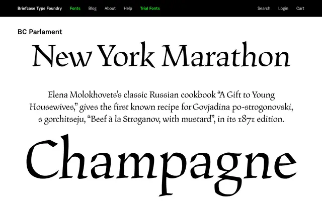 BC Parlament specimen from Briefcase Type Foundry