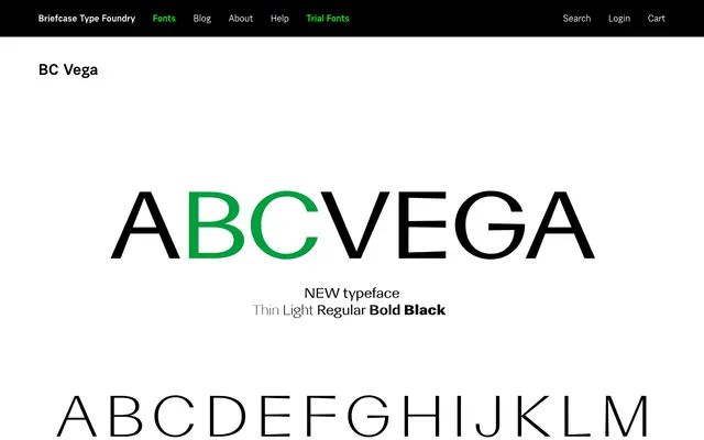BC Vega specimen from Briefcase Type Foundry