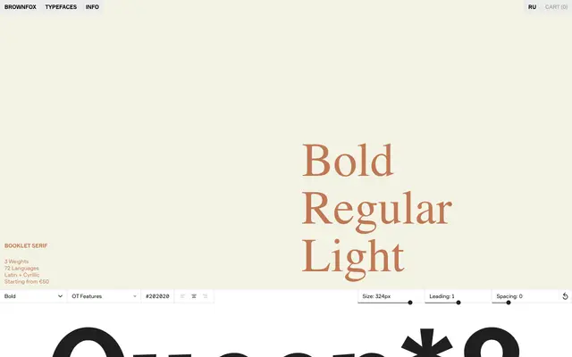 Booklet Serif specimen from Brownfox