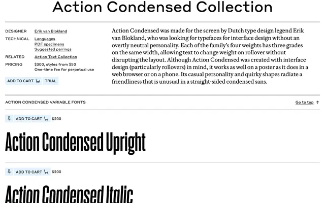Action Condensed specimen from Commercial Type