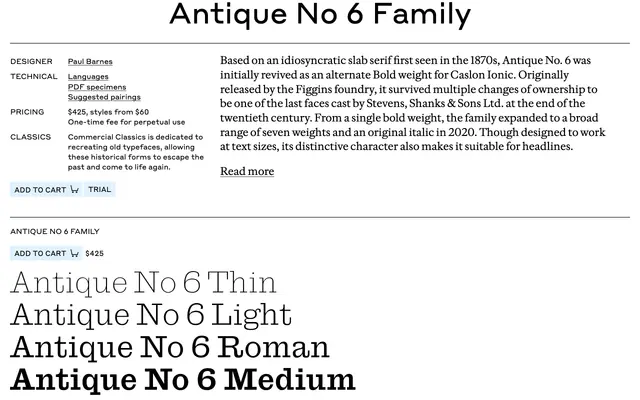 Antique No 6 specimen from Commercial Type