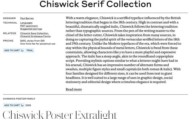 Chiswick Serif Collection specimen from Commercial Type