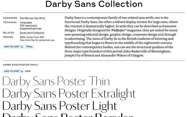 Darby Sans Collection specimen from Commercial Type