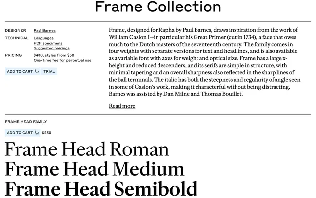 Frame specimen from Commercial Type