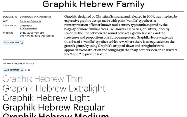 Graphik Hebrew specimen from Commercial Type