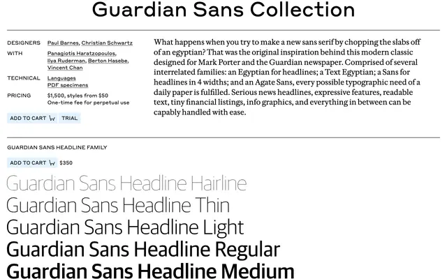 Guardian Sans specimen from Commercial Type