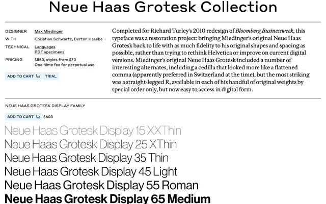 Neue Haas Grotesk specimen from Commercial Type