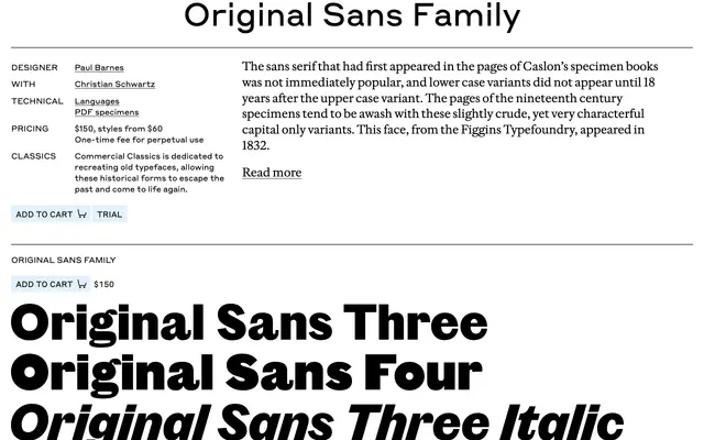 Original Sans specimen from Commercial Type