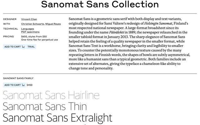 Sanomat Sans specimen from Commercial Type