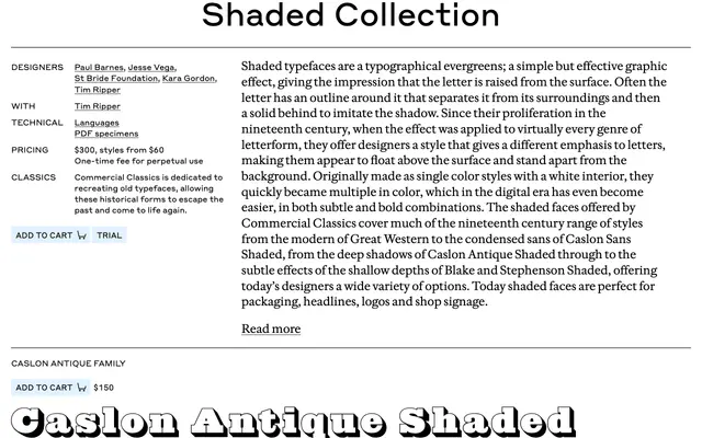 Shaded Collection specimen from Commercial Type