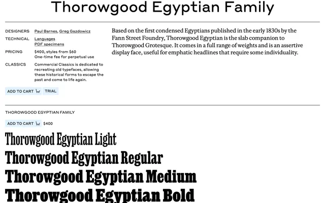 Thorowgood Egyptian specimen from Commercial Type