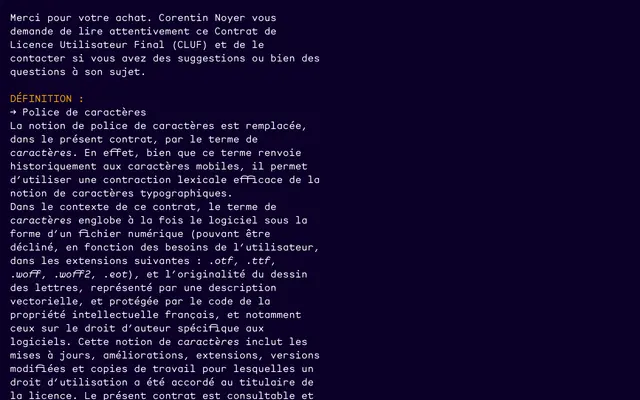 EULA / Contrat de Licence Utilisateur Final specimen from Corentin Noyer