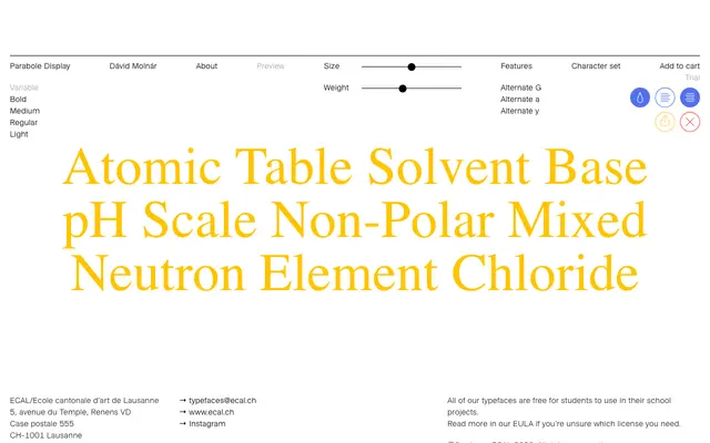 Parabole specimen from ECAL Typefaces