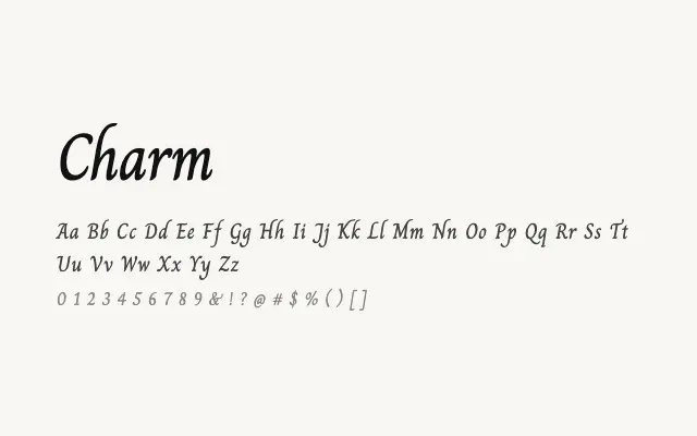 Charm specimen from Google Fonts