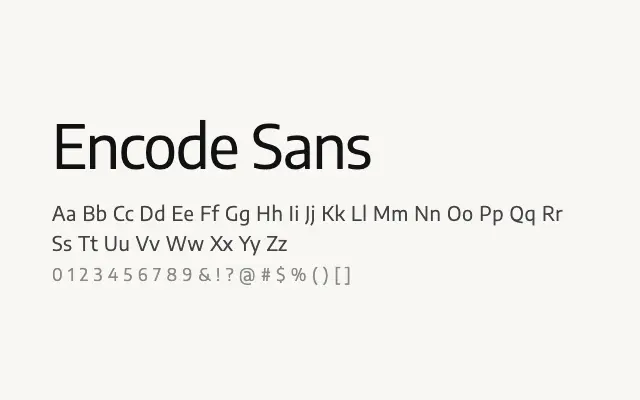Encode Sans specimen from Google Fonts