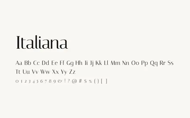 Italiana specimen from Google Fonts