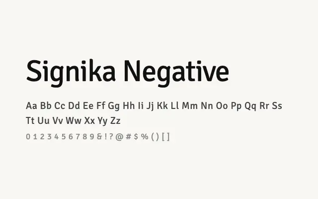 Signika Negative specimen from Google Fonts