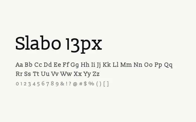 Slabo 13px specimen from Google Fonts