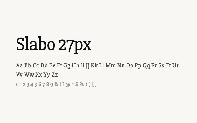 Slabo 27px specimen from Google Fonts