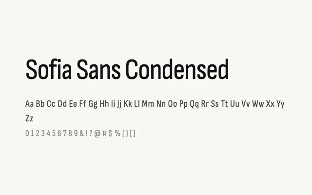 Sofia Sans Condensed specimen from Google Fonts