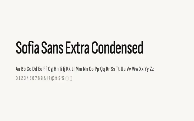 Sofia Sans Extra Condensed specimen from Google Fonts
