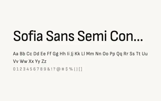 Sofia Sans Semi Condensed specimen from Google Fonts