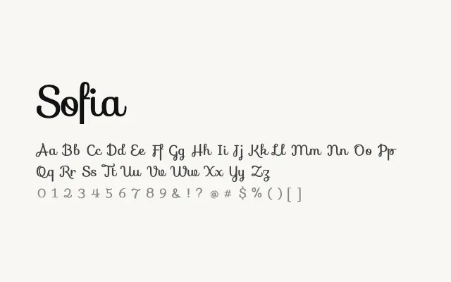Sofia specimen from Google Fonts