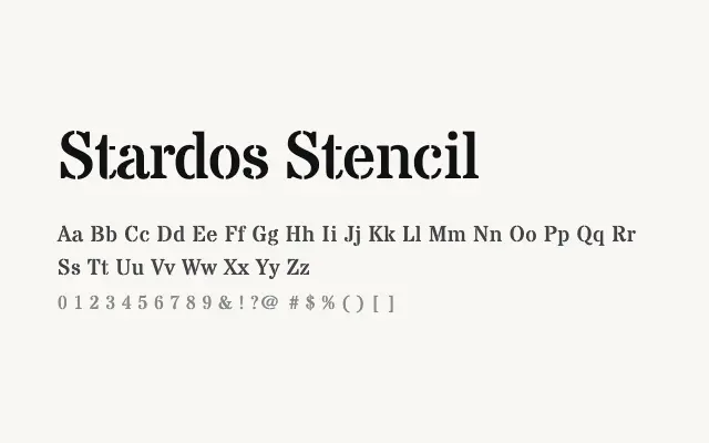 Stardos Stencil specimen from Google Fonts