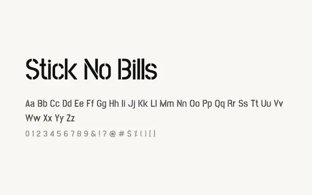 Stick No Bills specimen from Google Fonts