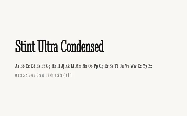 Stint Ultra Condensed specimen from Google Fonts