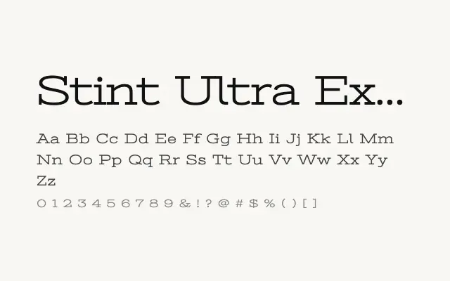 Stint Ultra Expanded specimen from Google Fonts