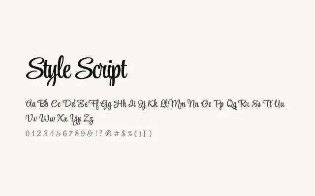 Style Script specimen from Google Fonts