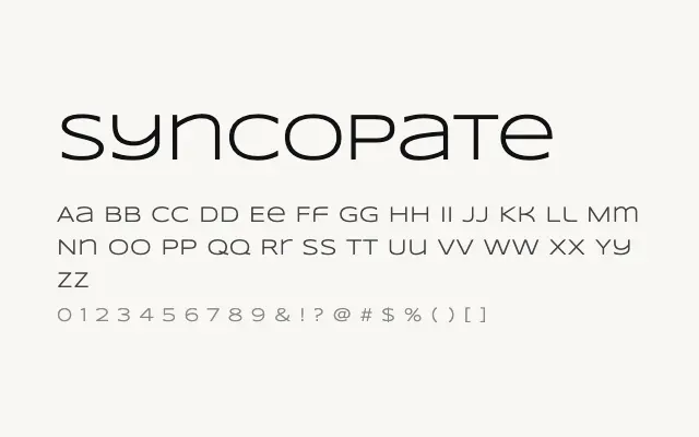 Syncopate specimen from Google Fonts